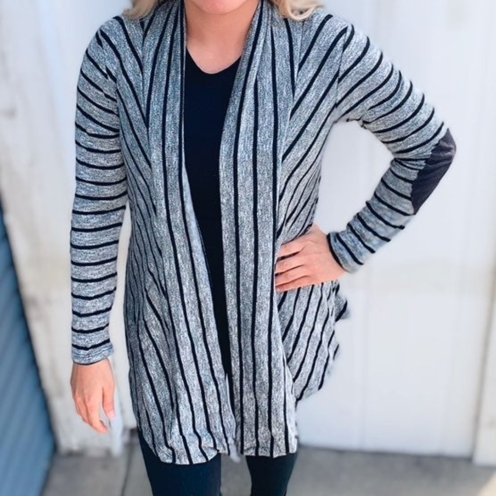 Stripe Black elbow patch Cardigan - Picture 5 of 5